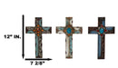 Pack Of 3 Rustic Western Tuscany Scrollwork Turquoise Amber Gems Wall Crosses