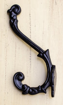 Set Of 4 Forged Cast Iron Black French Scroll Art Double Hooks Wall Coat Hangers