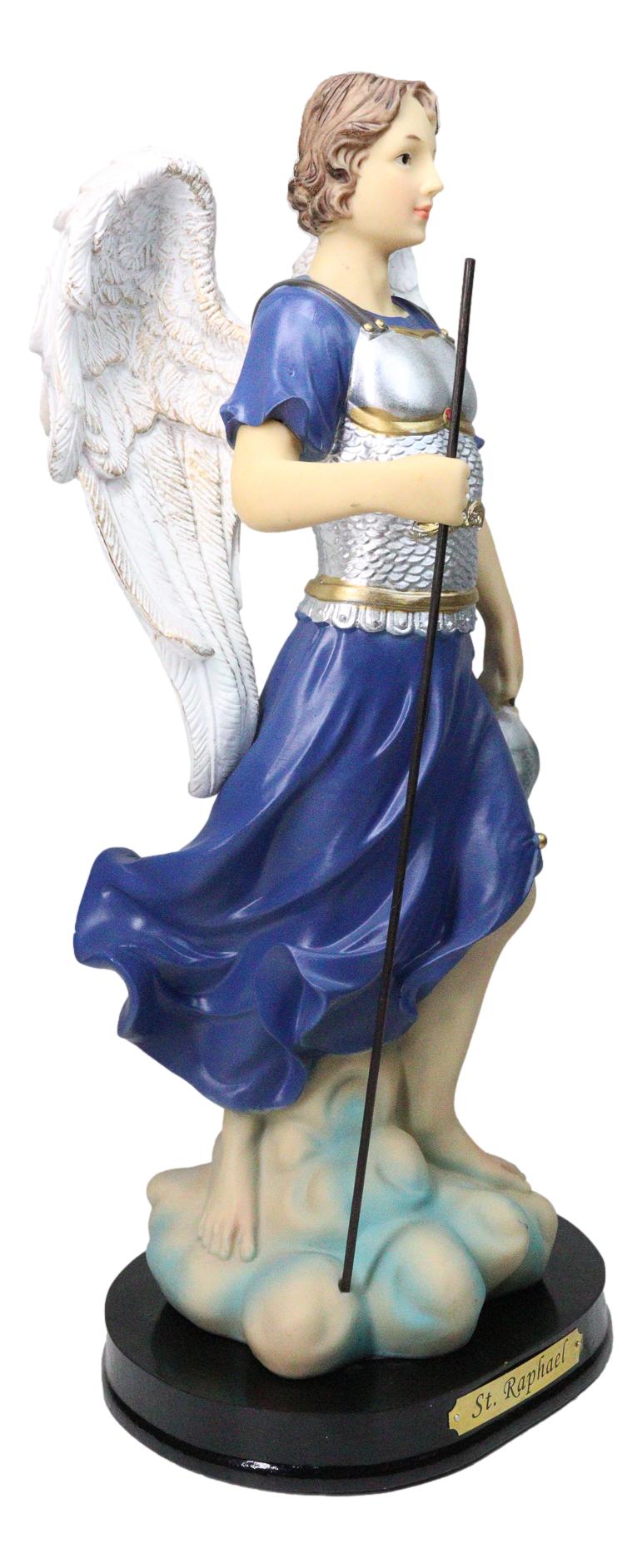Archangel Saint Raphael Holding Staff And Fish Statue With Name Base 12"H - Ebros Gift