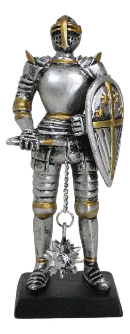 Medieval Valiant Knight Suit Of Armor Morning Star Club And Shield Mini Figurine