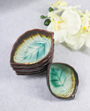 Pack Of 6 Green Midori Kannyu Ceramic Leaf Shaped Sauce Condiment Dishes 2oz