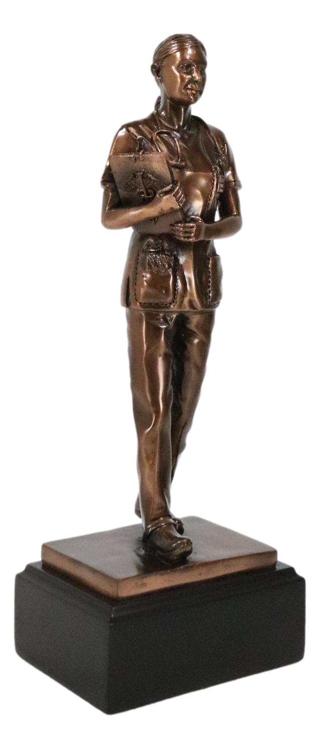 Medical Professional Physician Female Nurse Doctor Bronzed Resin Statue W/ Base - Ebros Gift