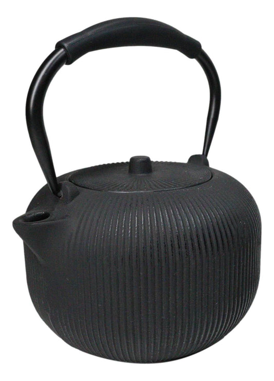 Matte Black Tokusa Vertical Lines Design Tetsubin Larger Cast Iron Teapot 33oz