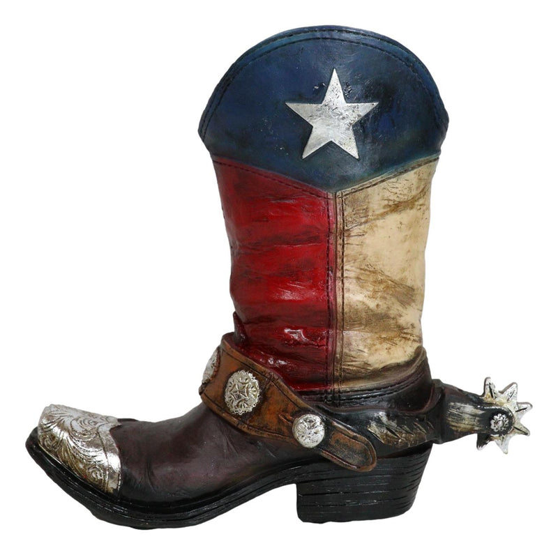 Rustic Western Star Texas Patriot Cowboy Horseshoe Boot With Spur Vase Planter