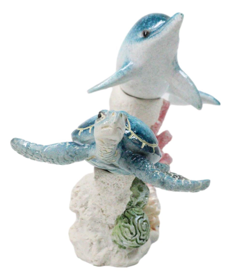 Ocean Dolphin Sea Turtle Clownfish Swimming By Coral Reef Sea Anemone Figurine