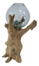 Large 28"H Bali Handicraft Driftwood With Molten Glass Bowl Vase Aquarium Decor