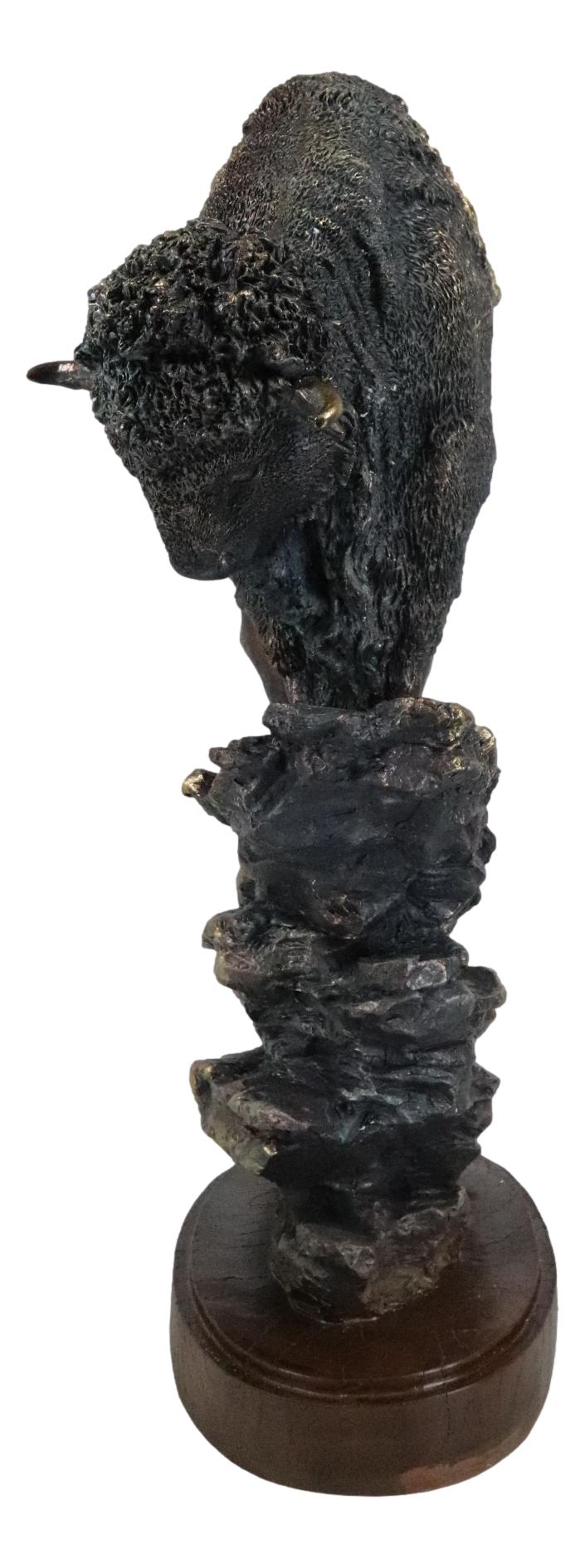 Large 20"H North American Grassland Plains Bison Buffalo On Rocky Slope Statue