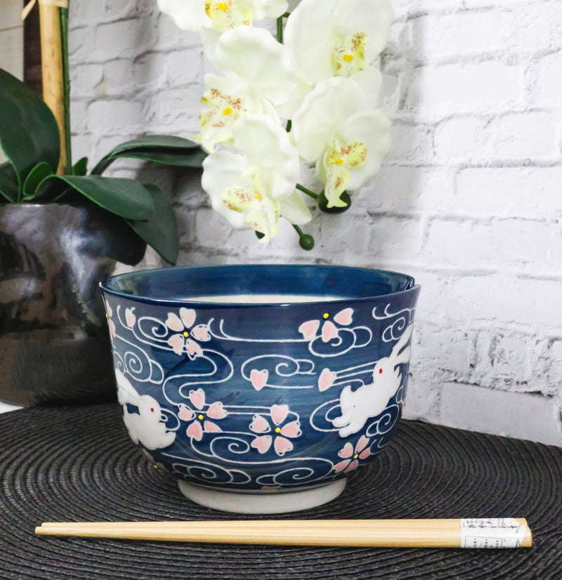Pink Sakura White Rabbits Large 24Oz Donburi Ramen Bowl With Chopsticks Set