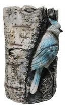 Blue Jay Candle Stand Songbird on Birch Tree Candle Holder Rustic Bird Figurine