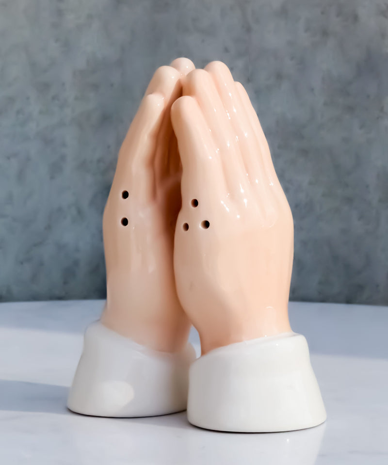 Inspirational Religious Themed Praying Hands Ceramic Salt Pepper Shakers Set