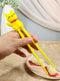 Yellow Maneki Neko Lucky Cat Reusable Training Chopsticks With Silicone Helper