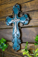 Southwest Rustic French Fleur De Lis Scroll in Turquoise Layered Wall Cross