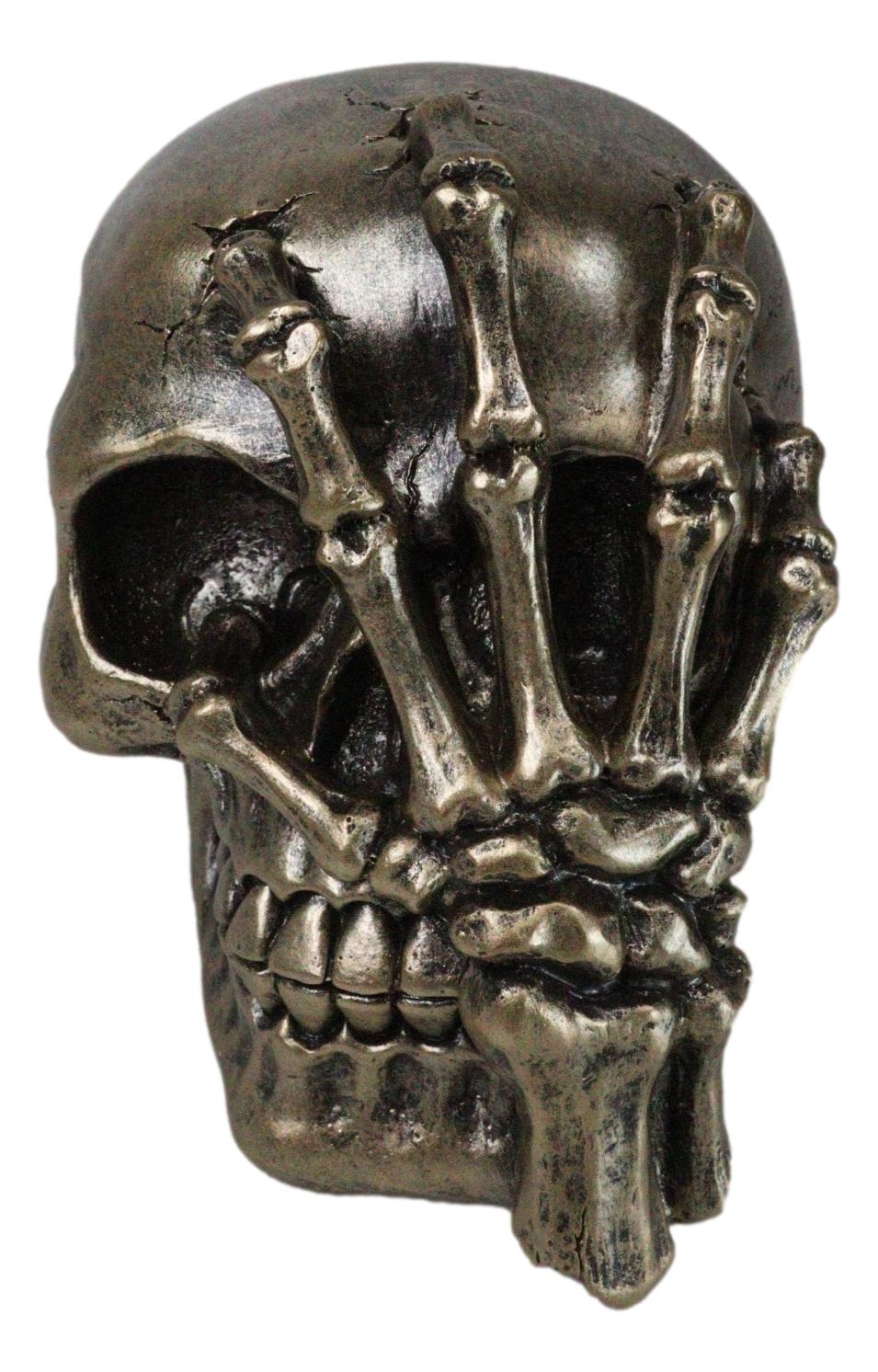 Day of The Dead Faux Bronze Hand Over Face Gesture Skull Figurine Macabre Humor
