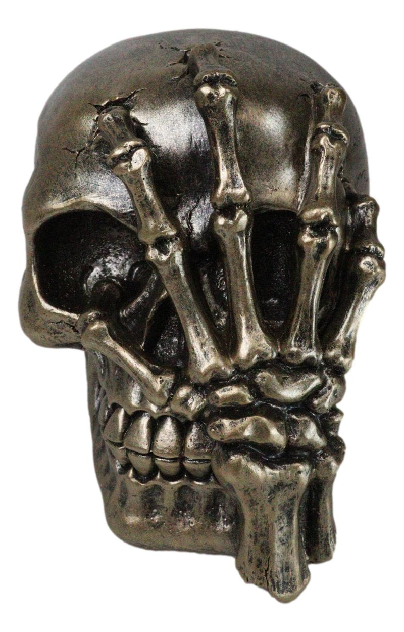Day of The Dead Faux Bronze Hand Over Face Gesture Skull Figurine Macabre Humor
