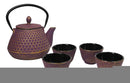 Royal Purple And Gold Honeycomb Tetsubin 27oz Cast Iron Tea Pot With 4 Cups Set