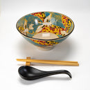 Japanese Crane Ceramic Ramen Rice Bowl With Soup Spoon Chopsticks And Rest Set
