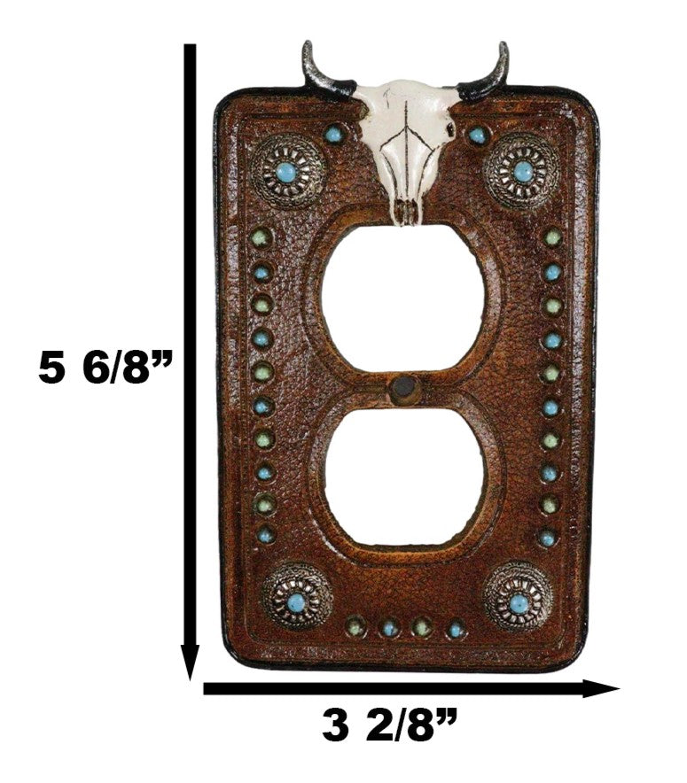 Set of 2 Western Cow Skull Turquoise Concho Wall Double Receptacle Switch Plates