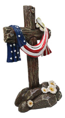 Patriotic Memorial Desktop Standing Rugged Cross With American Flag Figurine