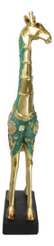 Large Safari Savannah Green Bejeweled Masai Giraffe With Black Base Figurine 16"