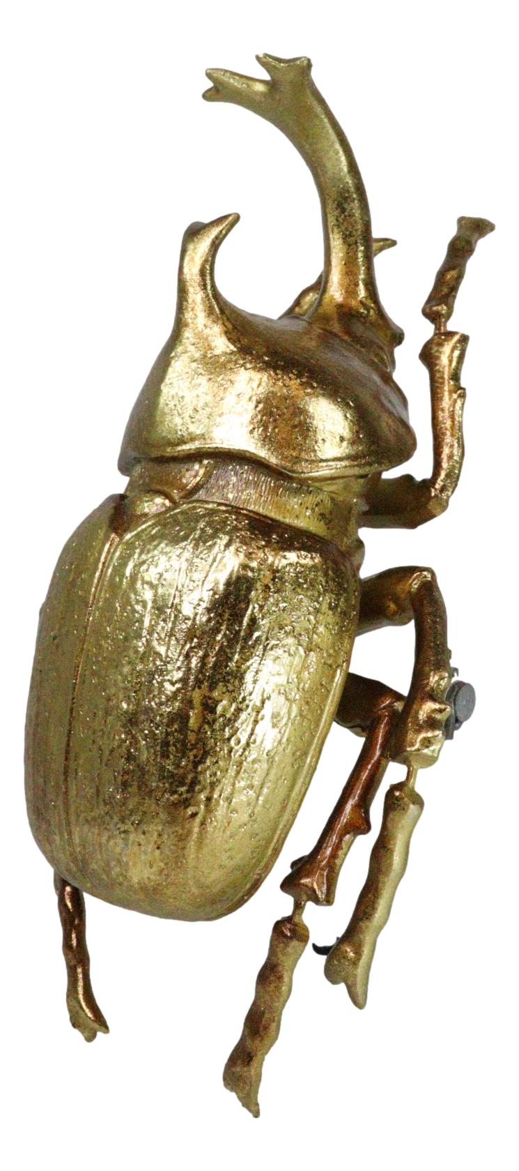 Medium Gold Resin Rhinoceros Elephant Beetle Wall Decor Or Tabletop Figurine