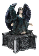 Gothic Fairy Queen With Raven Crow On Pentagram Star Decorative Box Figurine