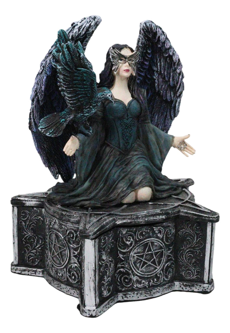 Gothic Fairy Queen With Raven Crow On Pentagram Star Decorative Box Figurine