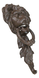 Cast Iron Royal Venetian Lion Head Door Knocker With Greenman Leaf Strike Plate