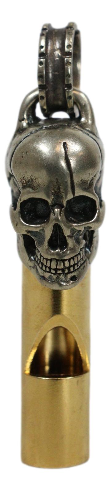 Solid Brass And Steel Ghost Skull Head Death Whistle With Key Chain Ring