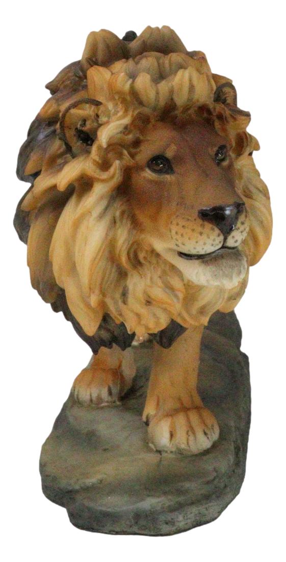 African Savanna Safari Wildlife Majestic Lion Prowling in Grasslands Figurine