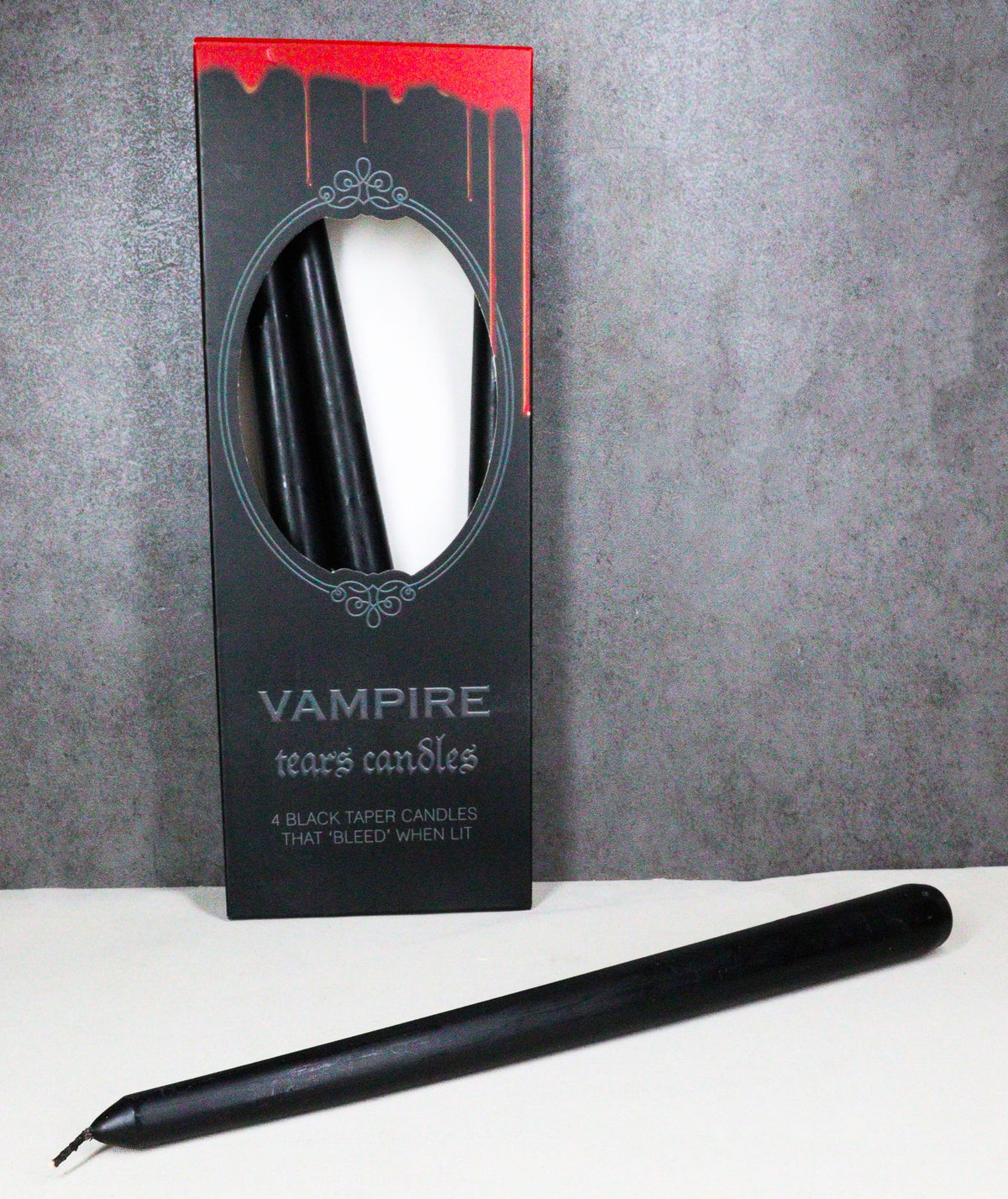 Pack of 4 Ritual Spell Vampire Tears Black Taper Candles Red Wax Candlesticks