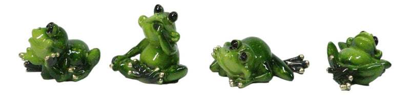Set of 4 Whimsical Green Pond Frogs in Multiple Poses Decorative Figurines
