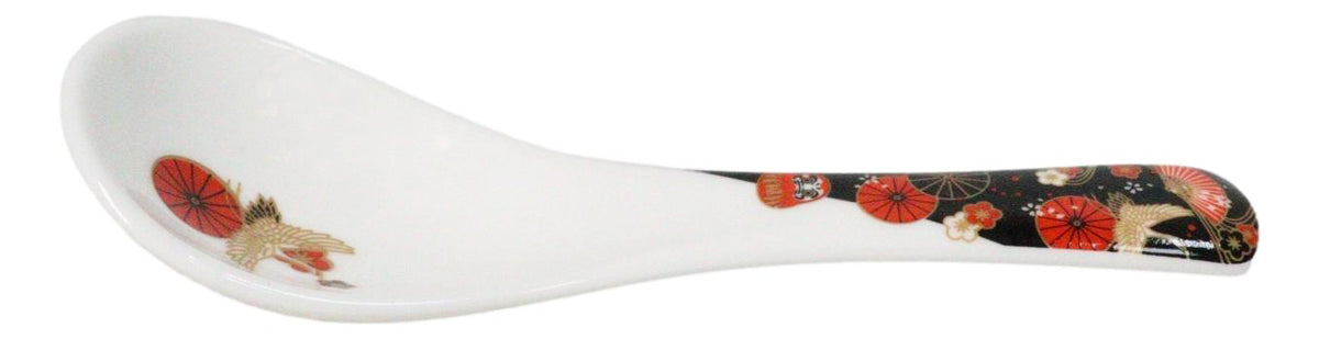 Set of 6 Japanese Crane Porcelain Asian Soup Spoons Japanese Ramen Pho Wonton
