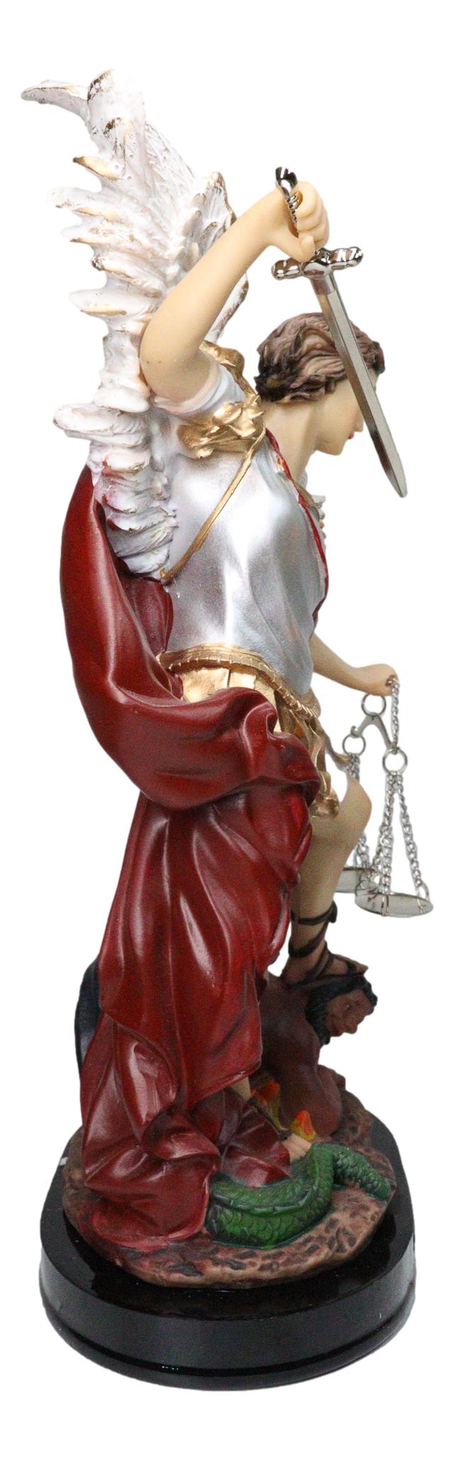 Archangel Saint Michael Trampling Satan With Sword and Scales of Justice Statue