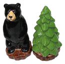 Wildlife Rustic Forest Black Bear And Pine Tree Ceramic Salt Pepper Shakers Set