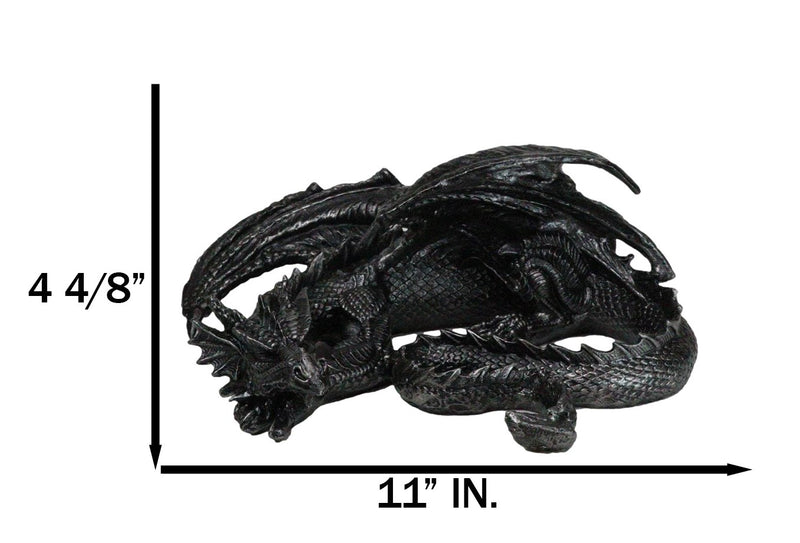 Medieval Fantasy Horned Black Soma Dragon At Repose Collectible Figurine 11"L