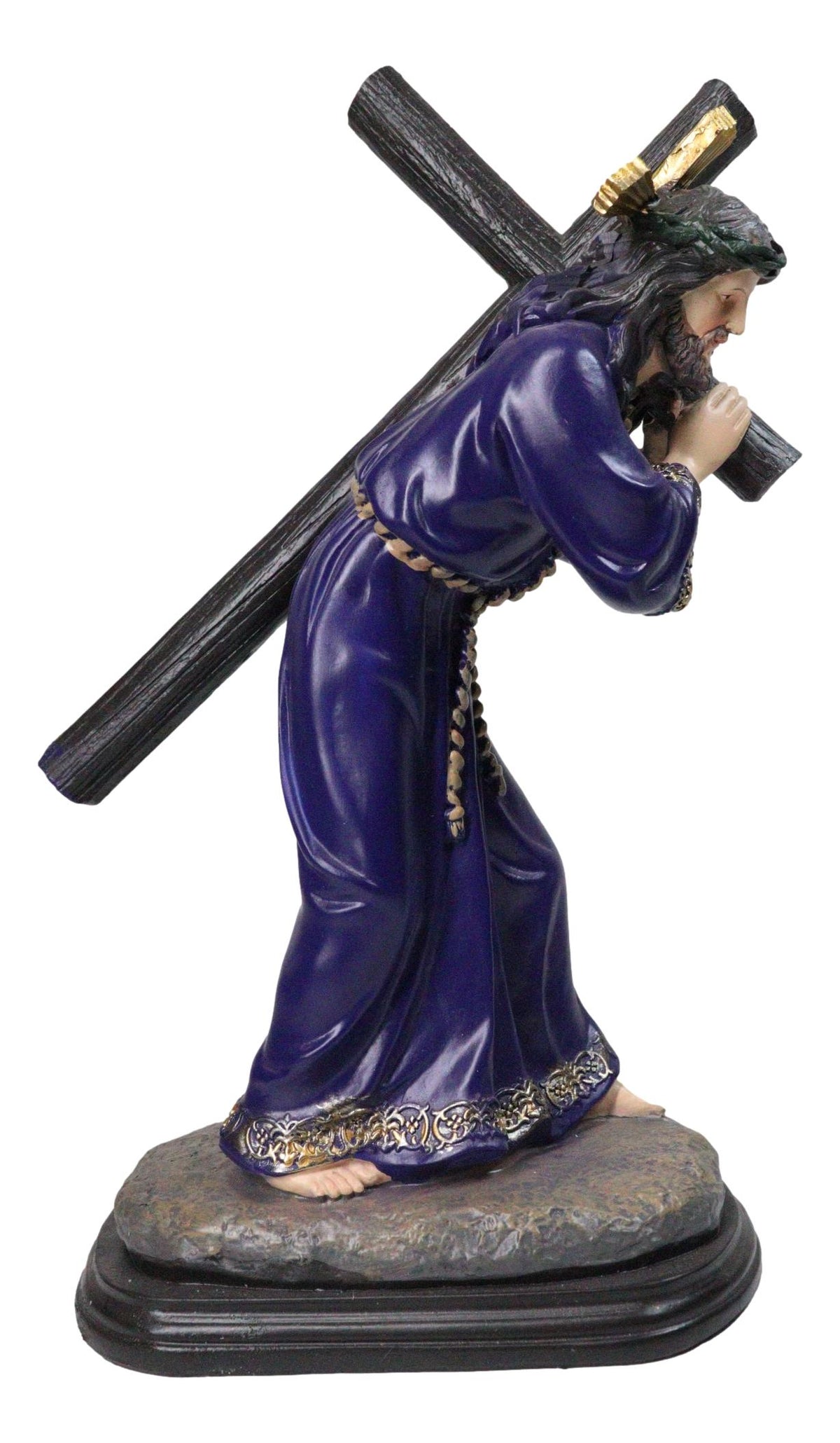 Via Dolorosa Jesus Christ in Purple Robe Carrying Cross Calvary Figurine 12" H