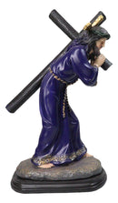 Via Dolorosa Jesus Christ in Purple Robe Carrying Cross Calvary Figurine 12" H