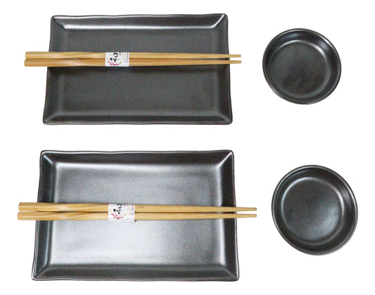 Tetsu Kesho Porcelain Sushi Plates Sauce Dishes Chopsticks Dinnerware Set For 2