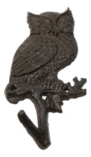 Pack of 2 Cast Iron Rustic Great Horned Owl On Twig Wall Coat Keys Leashes Hooks