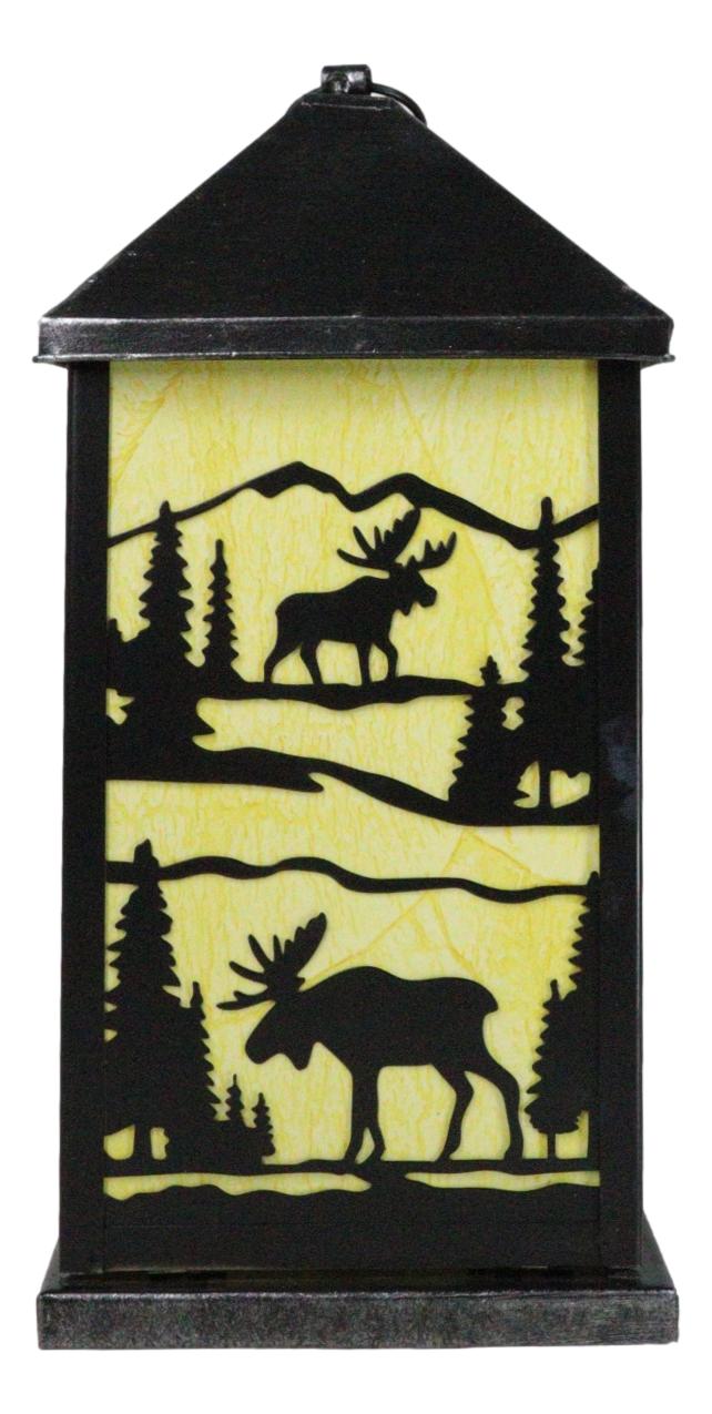 Rustic Deer Moose Scenic Forest Mountains Electric Metal Wall Or Floor Lantern - Ebros Gift