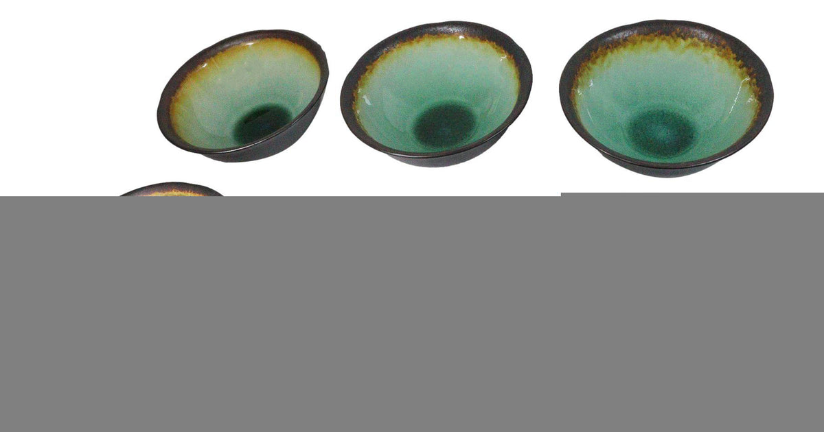 Pack Of 6 Crackle Green Midori Kannyu Ceramic Large Ramen Soup Bowls 47oz