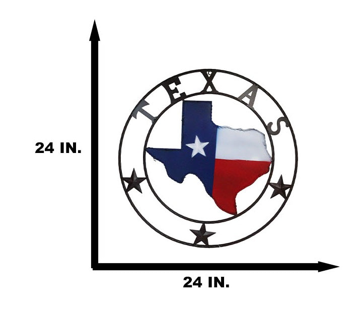 24"D Western Large Texas Lone Star State Map Patriotic Flag Wall Circle Sign