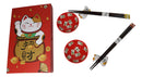 Maneki Neko Lucky Cats Red Sauce Dishes Chopsticks And Rests Sushi Set For 2