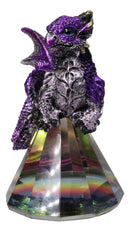 Fantasy Metallic Purple Silver Dragon On Iridescent Pyramid Glass Small Figurine