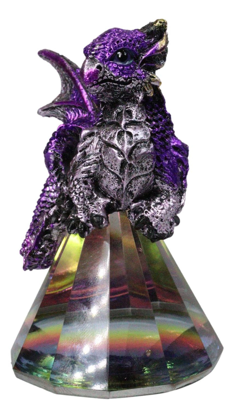Fantasy Metallic Purple Silver Dragon On Iridescent Pyramid Glass Small Figurine
