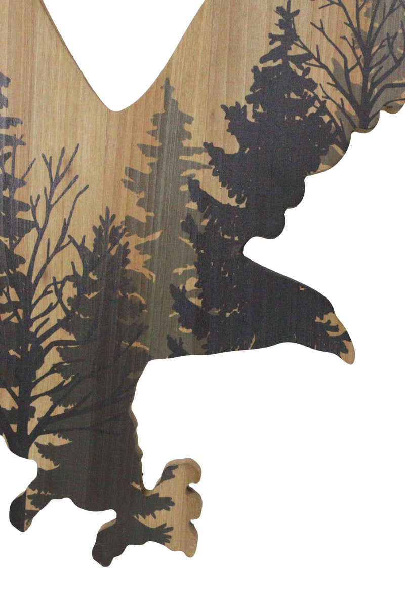 Large 23"L Bald Eagle Swooping With Pine Trees Forest Wooden Wall Decor Plaque