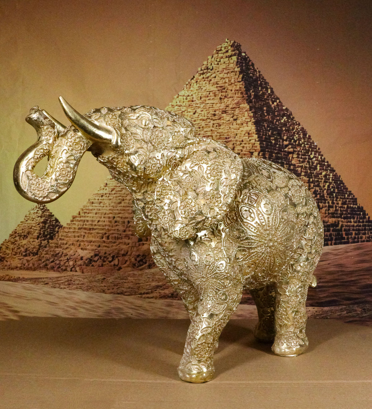 Large Feng Shui Royal Gold Ornate Mandala Design Elephant With Trunk Up Figurine - Ebros Gift