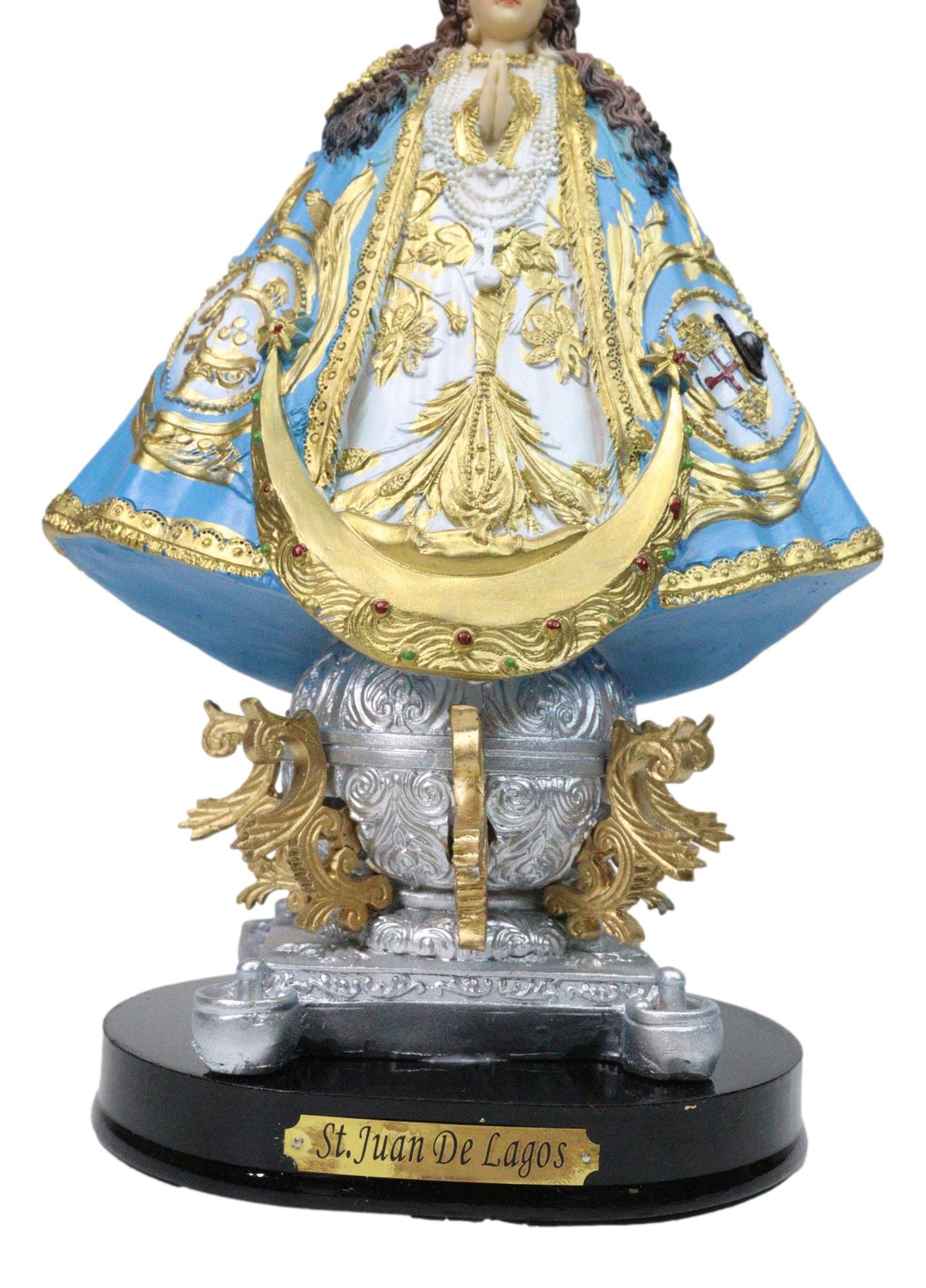 Our Lady of San Juan De Los Lagos with Golden Crown And Angels Figurine 12"H
