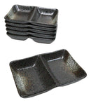 Pack Of 6 Ceramic Hakumu Soy Sauce Or Condiment Saucer Dish With 2 Compartments