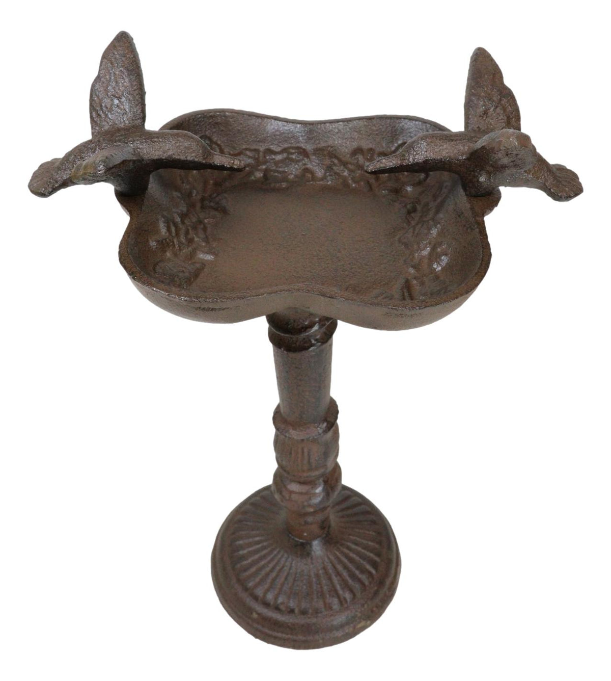 Rustic Cast Iron Hummingbirds Perching On Ornate Garden Bird Feeder Bath 11"H